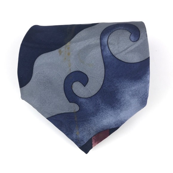 PORTOFINO Tie Red White Blue Gray Pattern Hand Made 100% Silk Necktie - Picture 2 of 7